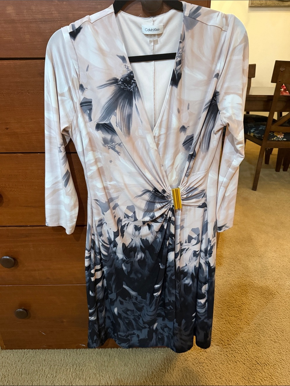 Calvin Klein Ombre Floral Wrap Dress in Blush and Black